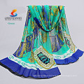 LINGSHANG 2015 new fashion design high quality print long women's shawl chiffon scarf
